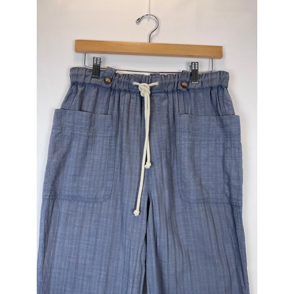 Very J Crinkle Gauze Drawstring Wide Leg Pants Medium Blue Cotton Blend Pockets - Picture 2 of 9